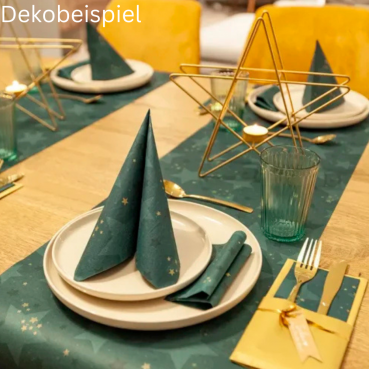 2,5 Meter Airlaid Papier Tischläufer Weihnachten, Starshine in Dunkelgrün, 33 cm.