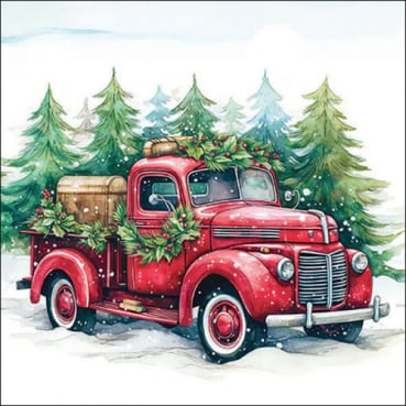 20er Pack Servietten Pickup-Truck im Winter, 33 x 33 cm