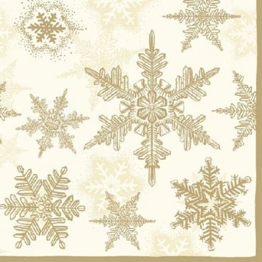 20er Pack Servietten Eiskristalle in Creme/Gold, 33 x 33 cm