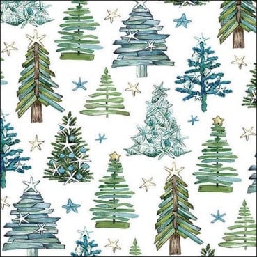 20er Pack Servietten Weihnachtsbäume in Weiß/Grün, 33 x 33 cm