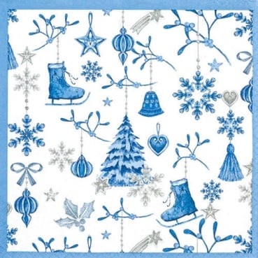 20er Pack Servietten Weihnachten, Winter Stimmung in Blau/Weiß, 33 x 33 cm