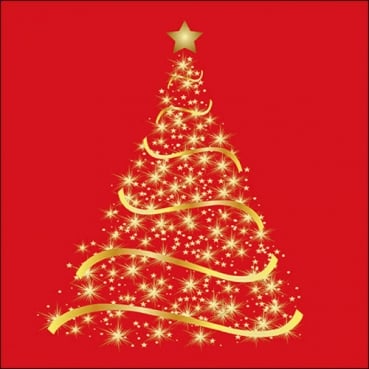 20er Pack Servietten Weihnachten, Strahlender Tannenbaum in Gold/Rot, 33 x 33 cm