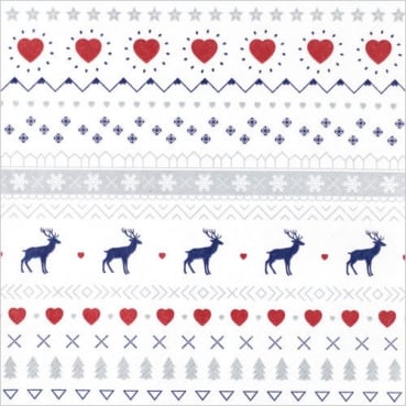 20er Pack Servietten Wintermuster in Dunkelblau/Rot, 33 x 33 cm