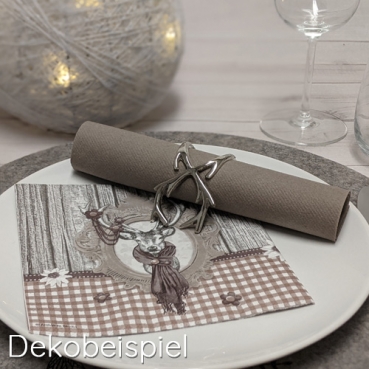 Dekobeispiel für Serviettenring Hirschgeweih in Silber, 65 mm.