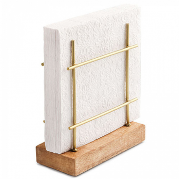 Metall Serviettenhalter Gold mit Mangoholz-Sockel, 17 cm