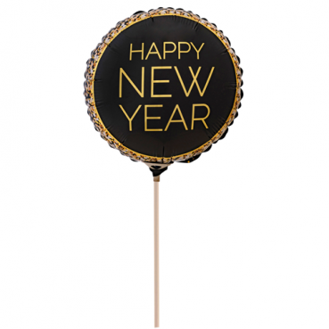 Folien Luftballon Silvester, rund, mit Luft befüllt, mit Holzstab, 17 cm