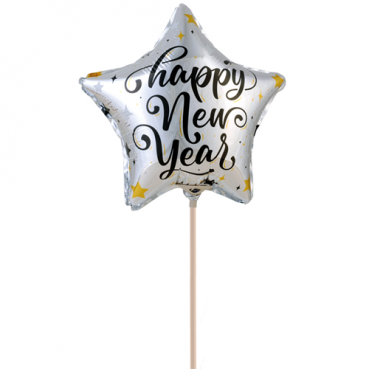 Folien Luftballon Silvester Stern in Silber, mit Luft befüllt, mit Holzstab, 21 cm