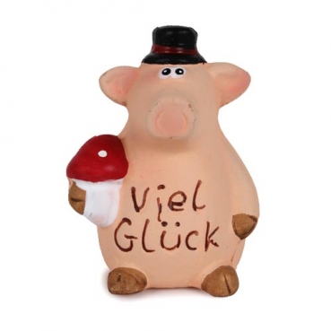 Silvester Glückbringer, Schwein mit Fliegenpilz, 70 mm