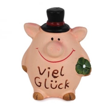 Silvester Glückbringer, Schwein mit Kleeblatt, 68 mm