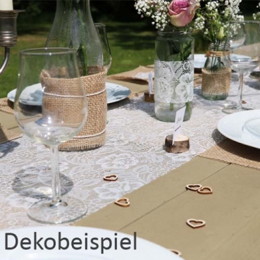 5 Meter Sizolace® Tischläufer, Spitze in Weiß, 30 cm Dekobeispiel für Sizolace Spitzen Tischläufer in Weiß.
