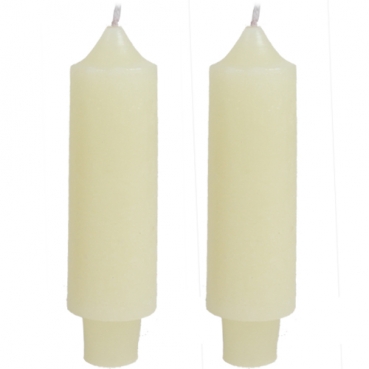 2 Stabkerzen Rustic, dick in Creme, 155 x 35 mm