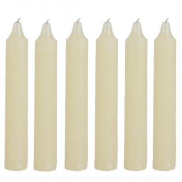 6 Rustic Stabkerzen in Creme, 140 x 21 mm