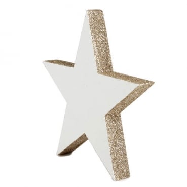 Holz Stern mit Glitzerkante, Weihnachten in Weiß/Gold, 16 cm