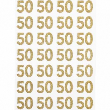 Klebe Sticker Glitzer Zahl 50, Goldene Hochzeit in Gold