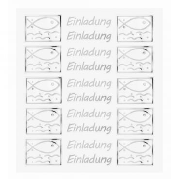 Klebe Sticker Fischmotiv -Einladung- in Silber