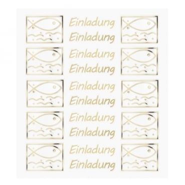 Klebe Sticker Fischmotiv -Einladung- in Gold