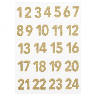 Klebe Sticker Glitzer Adventskalender Zahlen in Gold