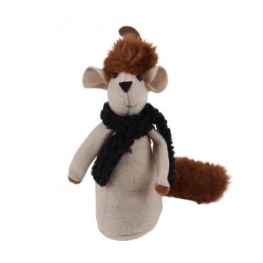 Stoff Winter Maushörnchen mit Schal in Schwarz, gefüllt mit Sand, 16 cm