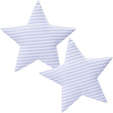 2 Stoff Sterne zum Aufhängen in Hellblau, 11 cm