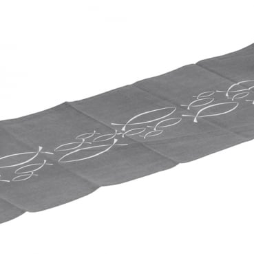 1,5 Meter Baumwoll Tischläufer, Kommunion, Konfirmation, Christliche Fische, in Grau/Weiß, 40 cm