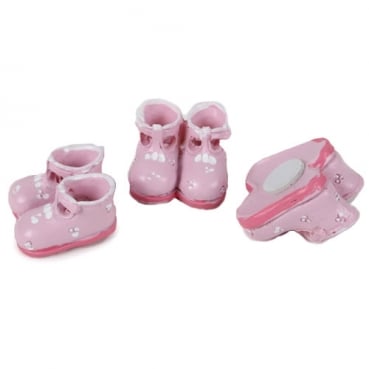 3 Streudeko Taufe, Baby Schuhe in Rosa, 24 mm