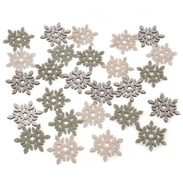 24 Holz/Filz Streudeko Winter Eiskristalle, Schneeflocken, Pistachio Green Mix, 40 mm