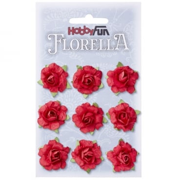 9 Florella Rosenblüten handgemacht in Rot, 35 mm