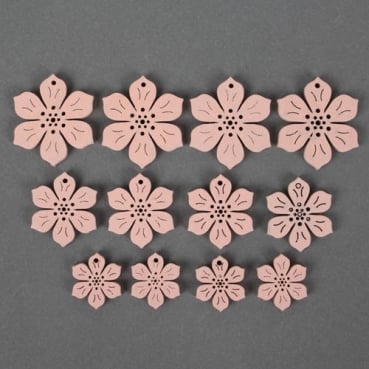 12 Streudeko Holz Blumen in Rosa, 29 - 49 mm