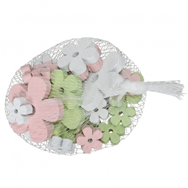 24 Holz Blumen in Weiß/Rosa/Hellgrün, 25 - 60 mm 24 Holz Blumen in Weiß/Rosa/Hellgrün, 25 - 60 mm.