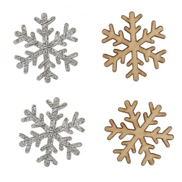 8 Holz Streudeko Winter Eiskristalle, Schneeflocken, zweiseitig in Silber/Hellbraun, 30 mm