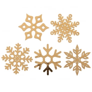 10 Holz Streudeko Winter Eiskristalle, Schneeflocken in Gold, 50 mm