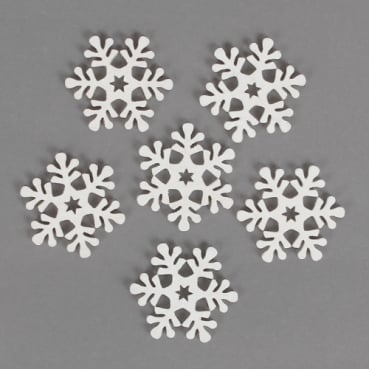 6 Holz Streudeko Winter Eiskristalle, Schneeflocken in Weiß, 40 mm