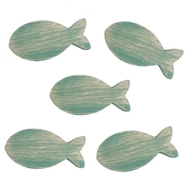 5 Holz Streuteile Fische in Mintgrün, 47 mm