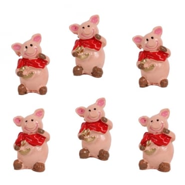 6 Silvester Mini Glücksschweinchen mit Hufeisen, 25 mm