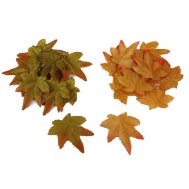20 Streudeko Textil Blätter, Herbst in Orange-Braun/Grün, 50 mm