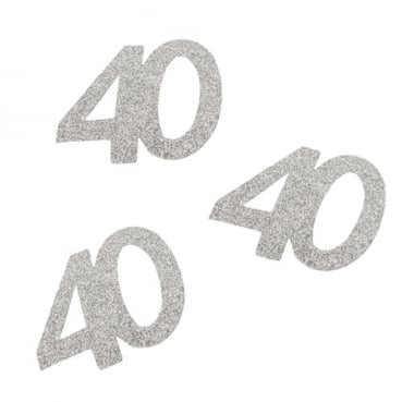 10 Streuteile Geburtstag -40- in Silber glitzernd, 50 mm