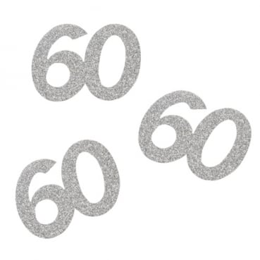10 Streuteile Geburtstag -60- in Silber glitzernd, 60 mm