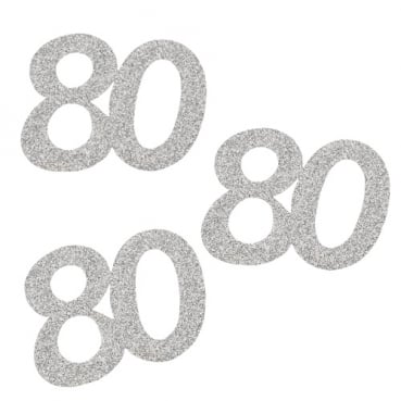 10 Streuteile Geburtstag -80- in Silber glitzernd, 55 mm