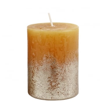 Stumpenkerze Rustic, Levi, Weihnachten in Honiggelb/Silber, 80 x 60 mm
