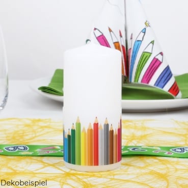 Stumpenkerze Einschulung, Buntstifte, 100 x 50 mm