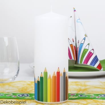 Stumpenkerze Einschulung, Buntstifte, 150 x 60 mm