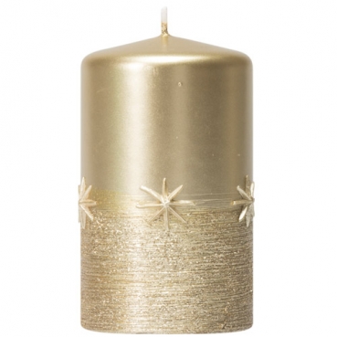 Stumpenkerze Weihnachten, Sterne in Creme-Gold, 100 x 60 mm
