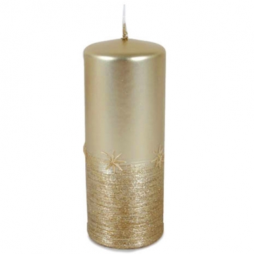 Stumpenkerze Weihnachten, Sterne in Creme-Gold, 150 x 60 mm