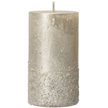 Stumpenkerze Rustic, Weihnachten in Silber mit Glitzer, 110 x 60 mm