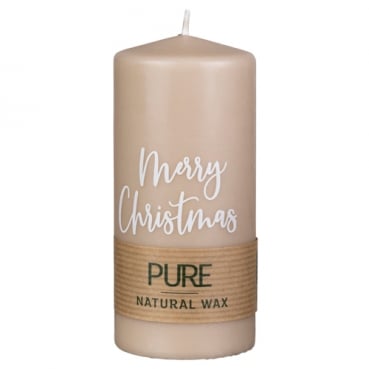 Stumpenkerze Pure, Eco, Merry Christmas, Weihnachten in Taupe, 130 x 60 mm Stumpenkerze Pure, Eco, Merry Christmas, Weihnachten in Taupe, 130 x 60 mm.