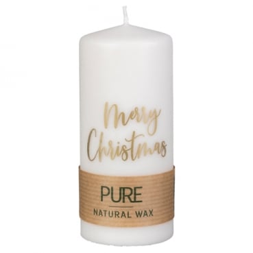 Stumpenkerze Pure, Eco, Merry Christmas, Weihnachten in Naturweiß, 130 x 60 mm Stumpenkerze Pure, Eco, Merry Christmas, Weihnachten in Naturweiß, 130 x 60 mm.