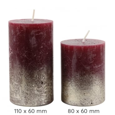 Stumpenkerze Rustic, Levi, Weihnachten in Bordeaux/Silber, 110 x 60 mm und 80 x 60 mm.
