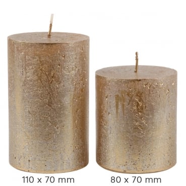 Stumpenkerze Rustic, Nova, Weihnachten in Antik-Gold, 110 x 70 mm und 80 x 70 mm.