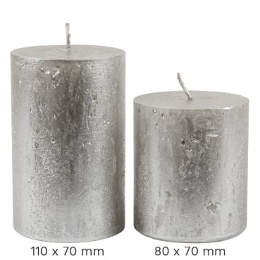 Stumpenkerze Rustic, Nova, Weihnachten in Antik-Silber, 110 x 70 mm und 80 x 70 mm.