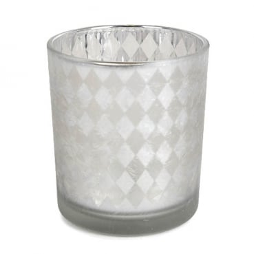 Teelichtglas mit Karo Muster in Silber matt, verspiegelt, 78 mm